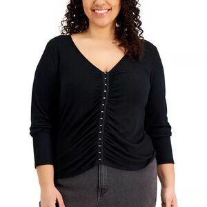 Hippie Rose Trendy Plus Size Ruched Hook-and-Eye-Front Top